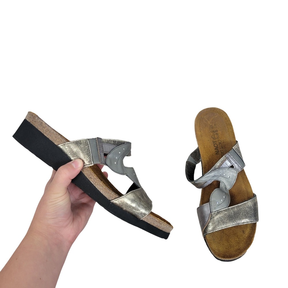 Naot Wedge Sandals Silver Metallic Size Ladies 10